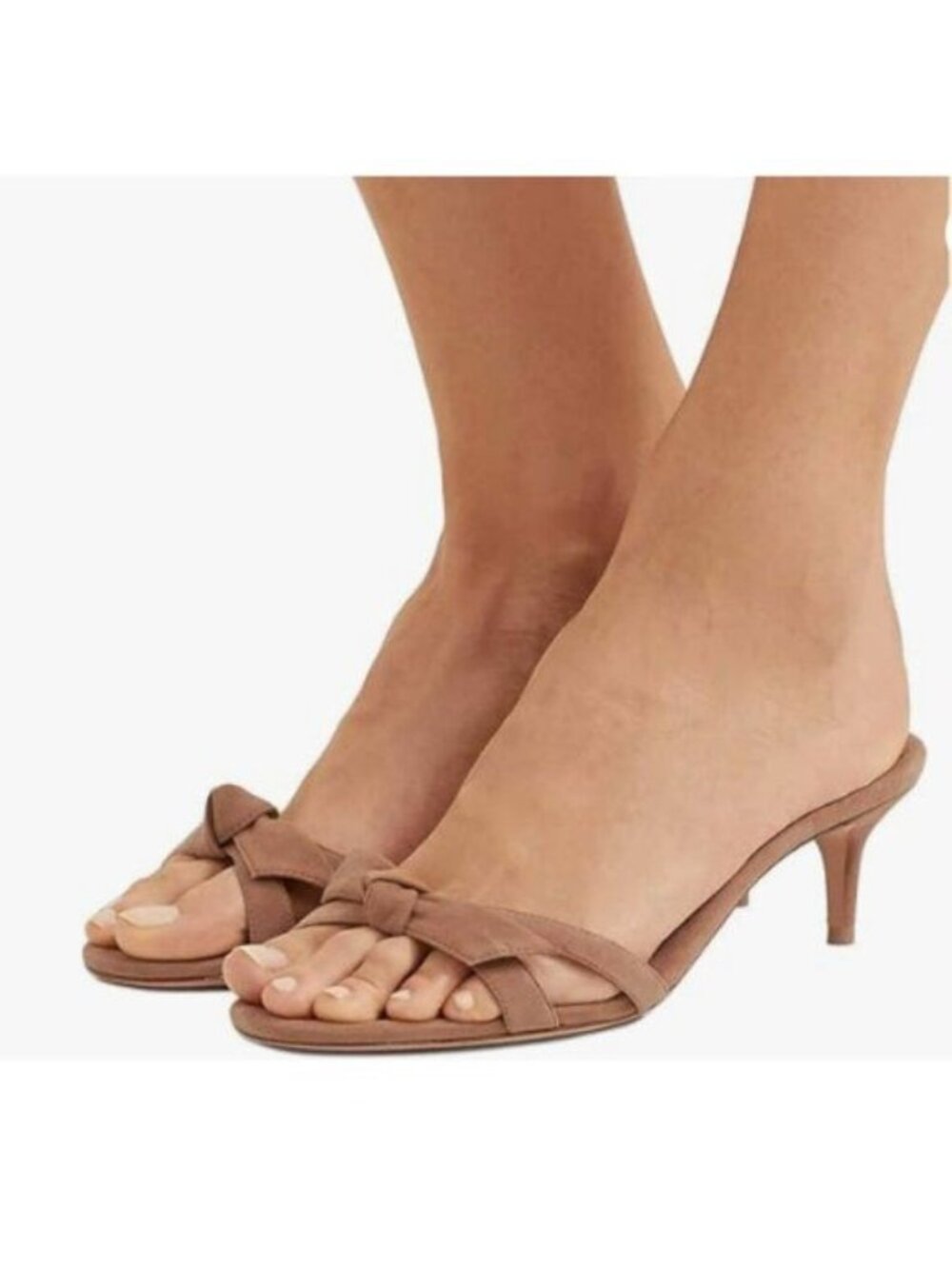 FSJ Women Bowknot Slip On Mules Summer Open Toe Kitten Low Heel Sandal Brown
